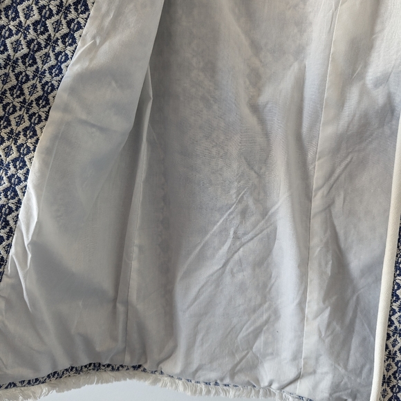 ZARA Basic Women's Size S Blue and White Patterned Coat with Fringe Detail - Picture 8 of 11